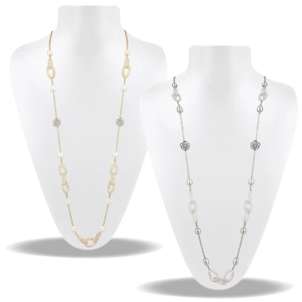 Pacific Pearls Rose Atoll Collection 14K Gold Filled Pearl & Swarovski Necklace