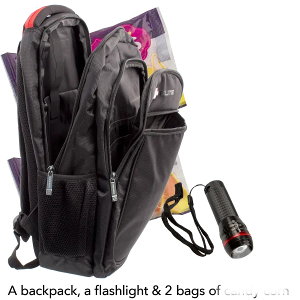 Backpack, Flashlight, And Confectionery Accessories Bundle