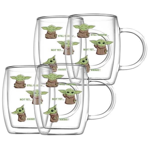 4-Pack: JoyJolt Star Wars Awake Mandalorian The Child Double-Wall Glass Mugs