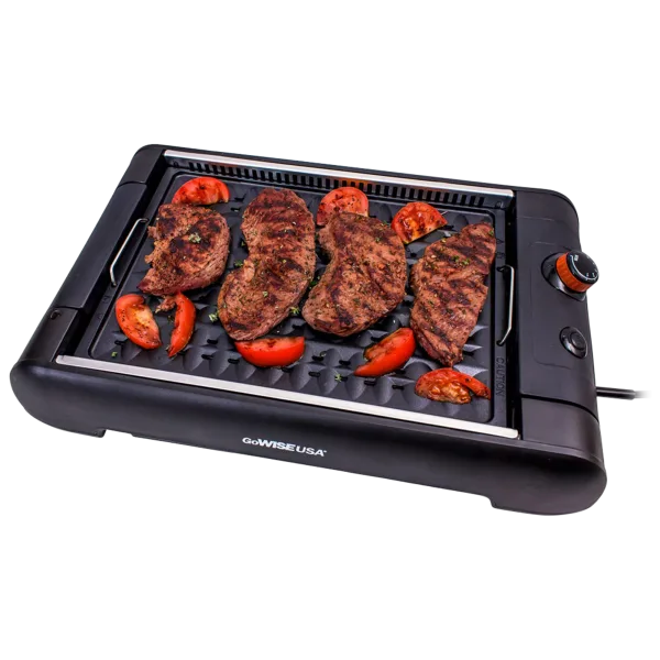 GoWISE USA 2-in-1 Smokeless Indoor Grill and Griddle with Recipe Book