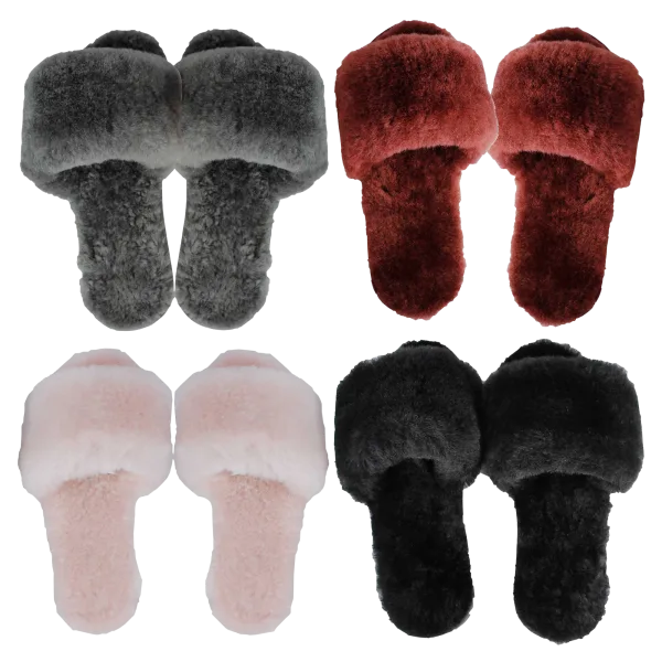 Kissables by MinxNY Genuine Shearling Fur Slides, Black, Medium
