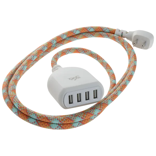 360 Electrical Habitat Braided USB Extension Cord With 4.8A 4-Port USB