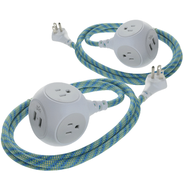 2-Pack: 360 Electrical Habitat 3-Outlet Braided Extension Cords With 2 USB Ports