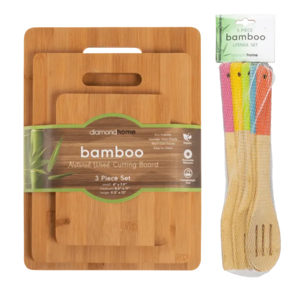 Diamond Home 8-Piece Bamboo Cutting Board and Utensil Set
