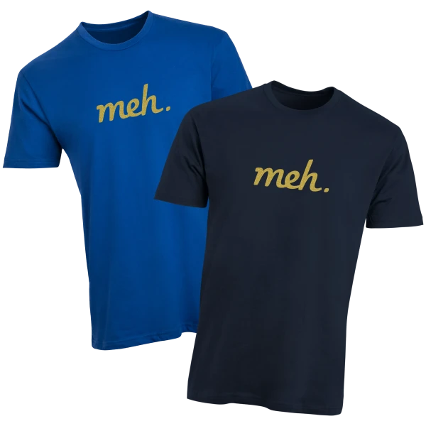 Metallic Gold Meh Logo Shirts on Navy or Royal
