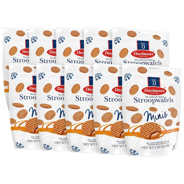 200-Pack: Daelmans Mini Soft Toasted Caramel Stroopwafels (10 Pouches)