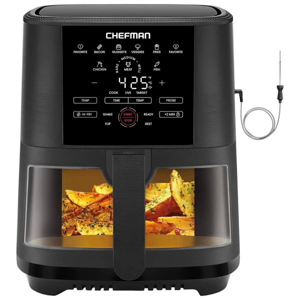 Chefman 5-Quart Turbotouch Easy View Air Fryer with 8 Presets and Probe