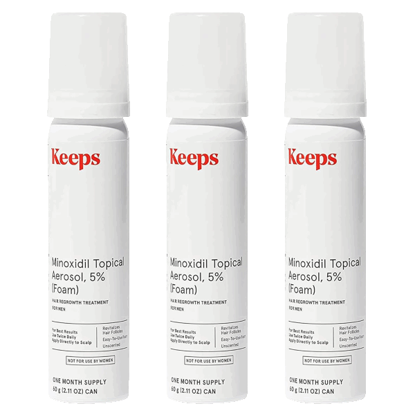 3-Pack: Keeps Extra Strength 5% Minoxidil Topical Solution or Foam
