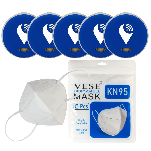 5-Pack of Blue TrackR Pixels and 5-Pack of KN95 Masks