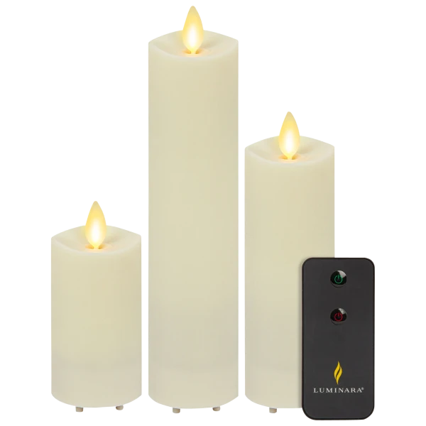 3-Pack: Luminara Outdoor Unscented Moving Flame Pillars with Remote Control