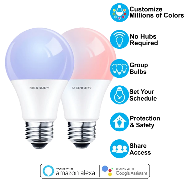2-Pack: Merkury Color LED WiFi Bulbs