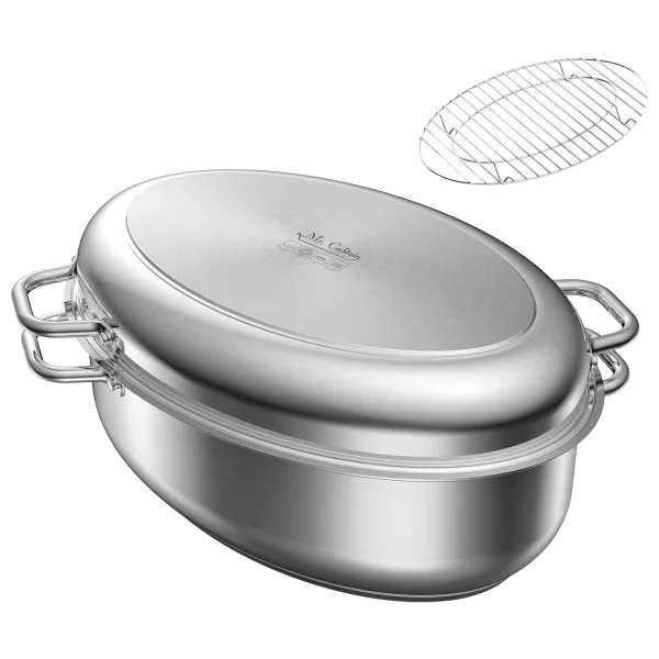 Mr. Captain 3-in-1 18/10 Stainless Steel 17" Roasting Pan with Rack and Lid