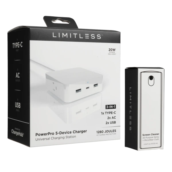 Limitless PowerPro 5-Device Charger & Surge Protector with Bonus Screen Cleaner