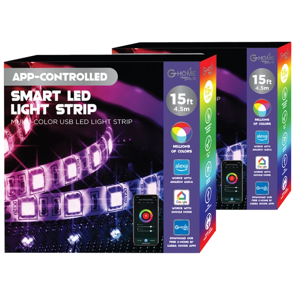 2-Pack: G-Home Smart LED 15' Light Strips - Alexa and Google Compatible