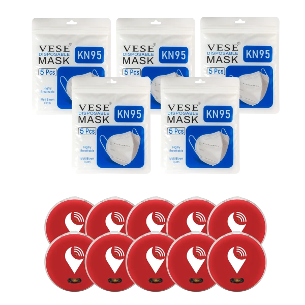 10-Pack of Red TrackR Pixels and 25-Pack of KN95 Masks