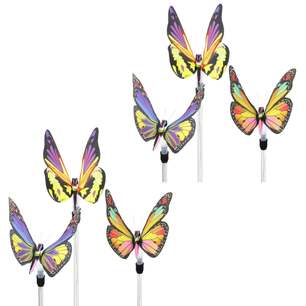 Exhart Set of 6 Solar Large Fabric Butterfly Garden Stake with LEDs