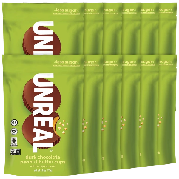 12-Pack: Unreal Dark Chocolate Peanut Butter Cups With Crispy Quinoa (96 cups)