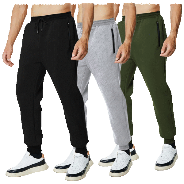 3-Pack: Men's Fleece Jogger Pants With Tech Zipper Pockets
