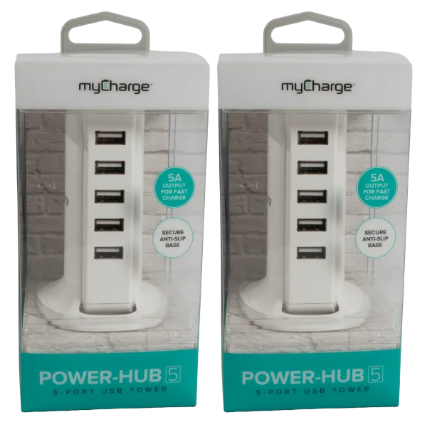 2-Pack: MyCharge Power-Hub 5-Port USB Tower