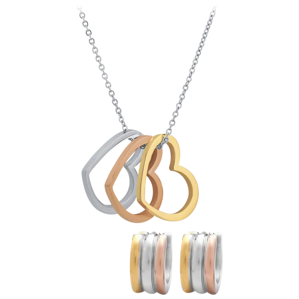 Steeltime Ladies Heart Necklace & Huggie Earring Set