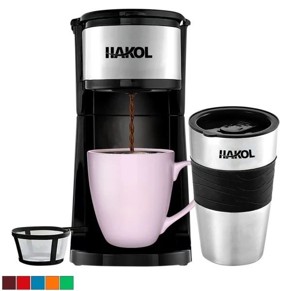 Hakol Mini Travel Single Serve Coffee Maker & 15 Oz. Travel Mug Coffee