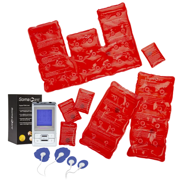 Somacare TENS Muscle Stimulation Unit with 7-Piece Reusable Heat Pack Set