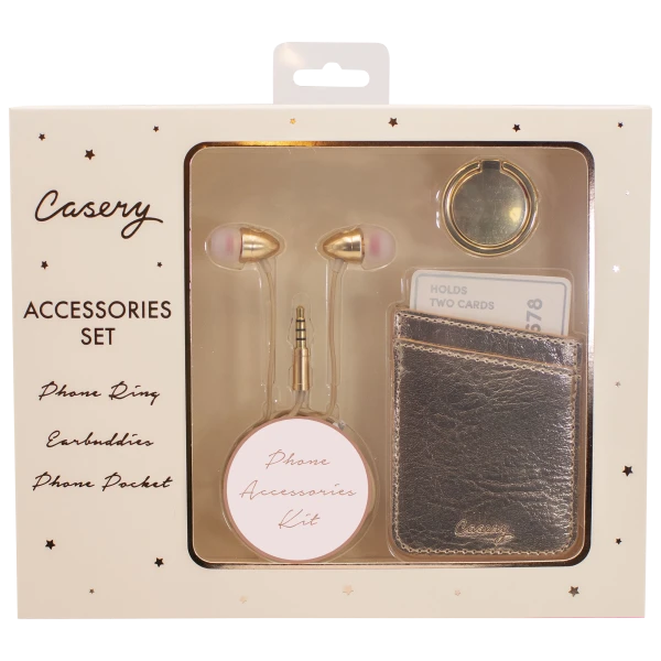 Casery Phone Accessories Set with Ring, Wallet & Headphones