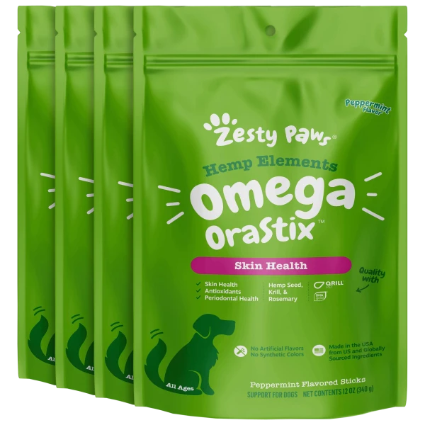 4-Pack: Zesty Paws Hemp Elements Omega Orastix Dental Chews (Best By: 12/2/2022)
