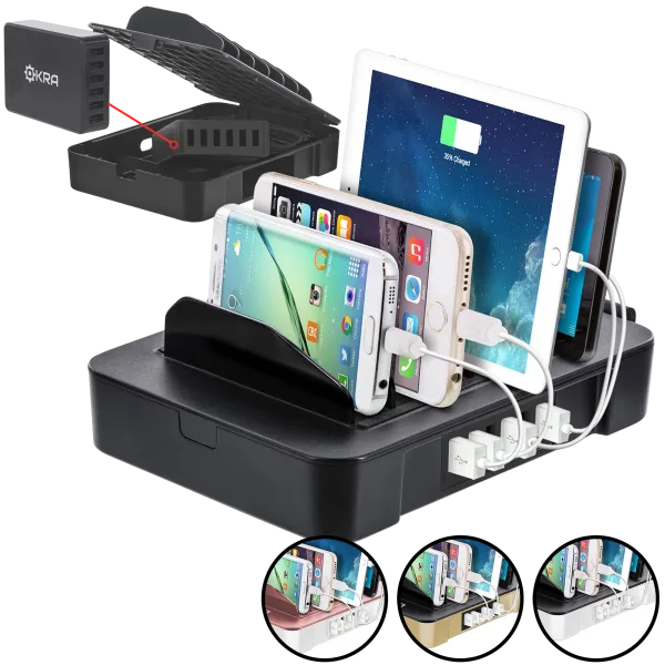 2-in-1 USB Charging Station & Organizer with 6-Port Removable Travel Hub by Okra