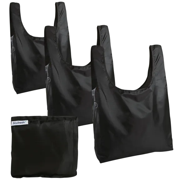 3-Pack: Fit & Fresh Grocery Totes with Pockets and Handles