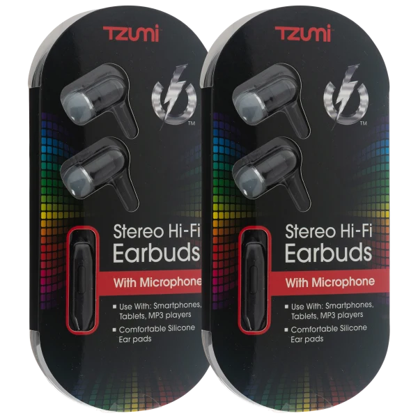 2-Pack: Tzumi Stereo Hi-Fi Earbuds with Microphone