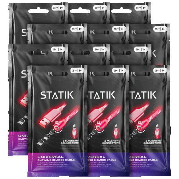 12-Pack: Statik GloBright Magnetic Universal Charging Cables with 3 Tips