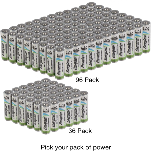 36 or 96 Pack: Energizer EcoAdvanced AA Batteries