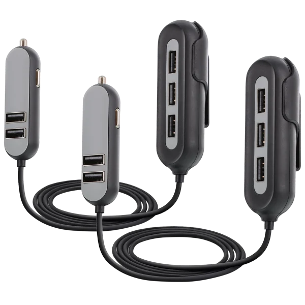 2-Pack: Aduro PowerUp Passenger 5 Port USB Car Charger with Backseat Clip