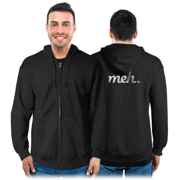 Zip-Up Hoodie with Large Meh Logo on Back