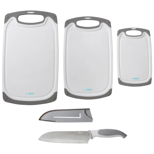 EatNeat 3-Piece Non-Slip Cutting Boards & Stainless Steel Knife Set