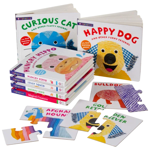 6-Pack: Alphaprints Premium Board Books with First Learning Pieces