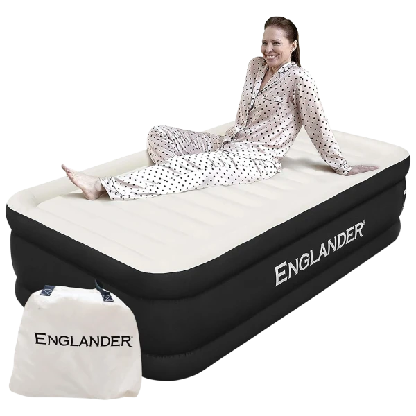 Englander Luxury Double High Air Mattress With Built In Pump (Twin, Black)