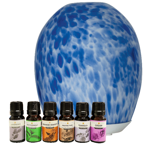 GreenAir Hand-Blown Glass Ultrasonic Essential Oil Diffiuser with 6 Oils