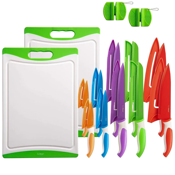 2-Pack: EatNeat Knife Set with Cutting Board & Knife Sharpener