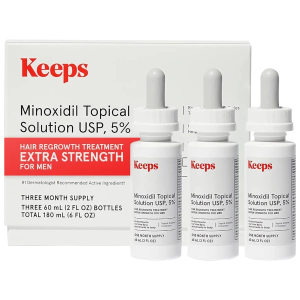 3-Pack: Keeps Extra Strength 5% Minoxidil Topical Solution