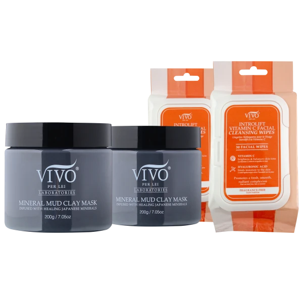 4-Piece Facial Cleansing Bundle Mud Masks + Vitamin C Wipes