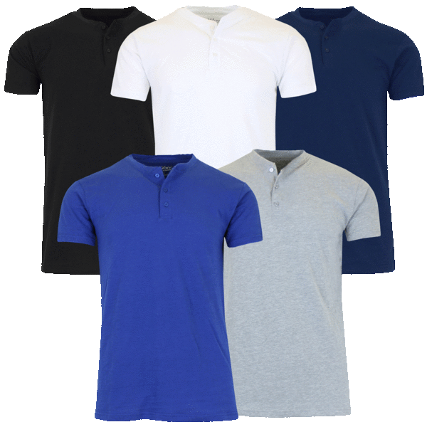 5-Pack: 100% Cotton Henley Slub Tees