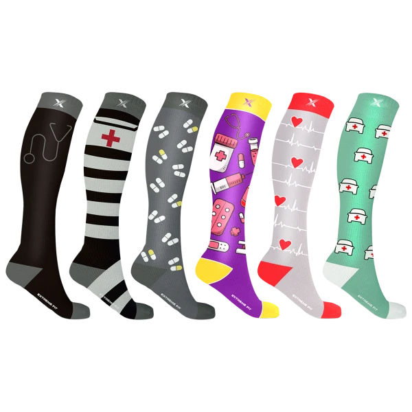 6 Pack: Extreme Fit Knee High Nurse and Doctor Compression Socks