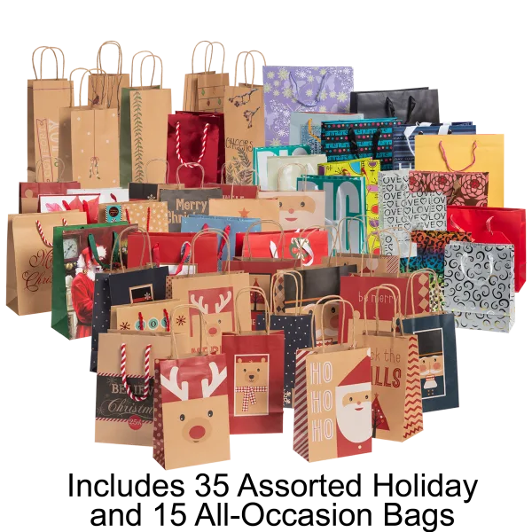 50-Pack: Holiday and All-Occasion Gift Bags
