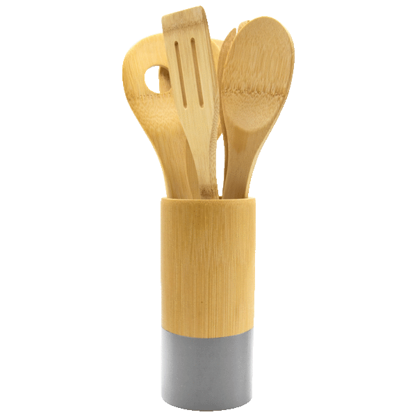 Bombay Set of 6 Bamboo Kitchen Utensils with Round Crock