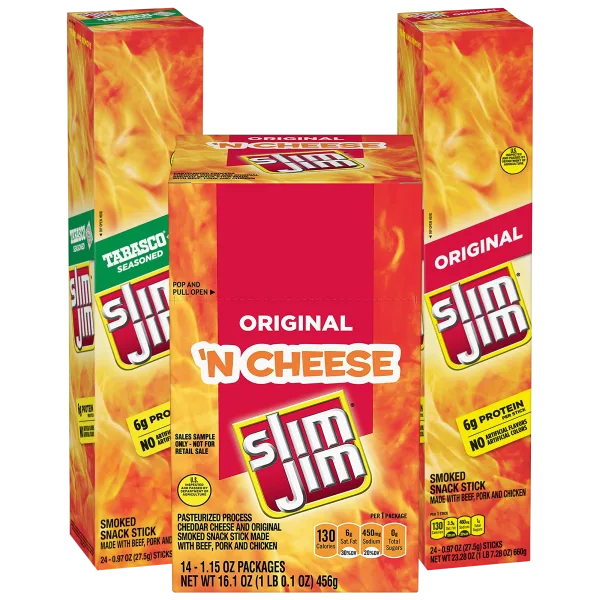 42 or 48-Pack: Slim Jim Original, Tabasco or Combo Cheese Sticks