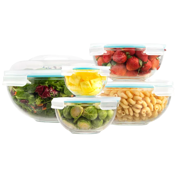 EatNeat 5-Piece Glass Bowl Set with Airtight Locking Lids