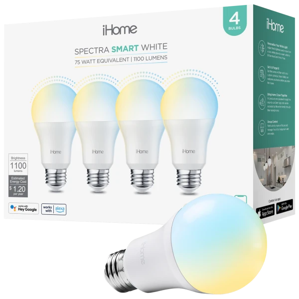 4-Pack: iHome Spectra Tunable & Dimmable White Bulb (A19)