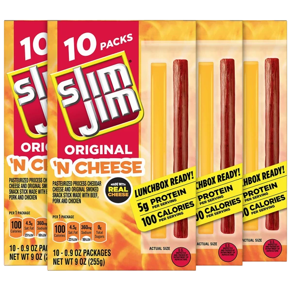 40-Pack: Slim Jim Original N' Cheese Snack Sticks (.9oz) (Best By 4/26/23)
